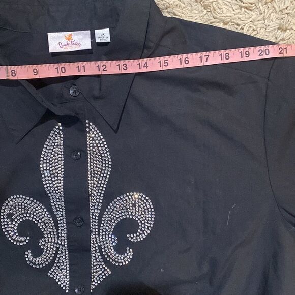 Vintage Quacker Factory Black Rhinestone Studded Western Rockabilly Shirt 3X - Picture 7 of 9